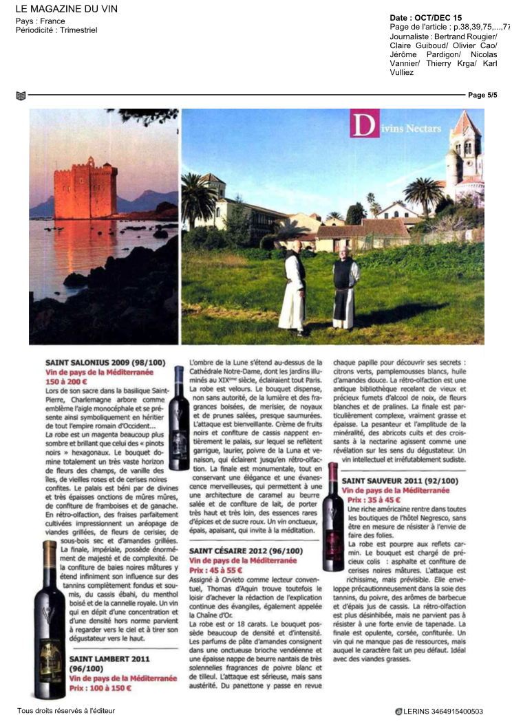 Saint Salonius - 15ème Meilleur Vin de France.